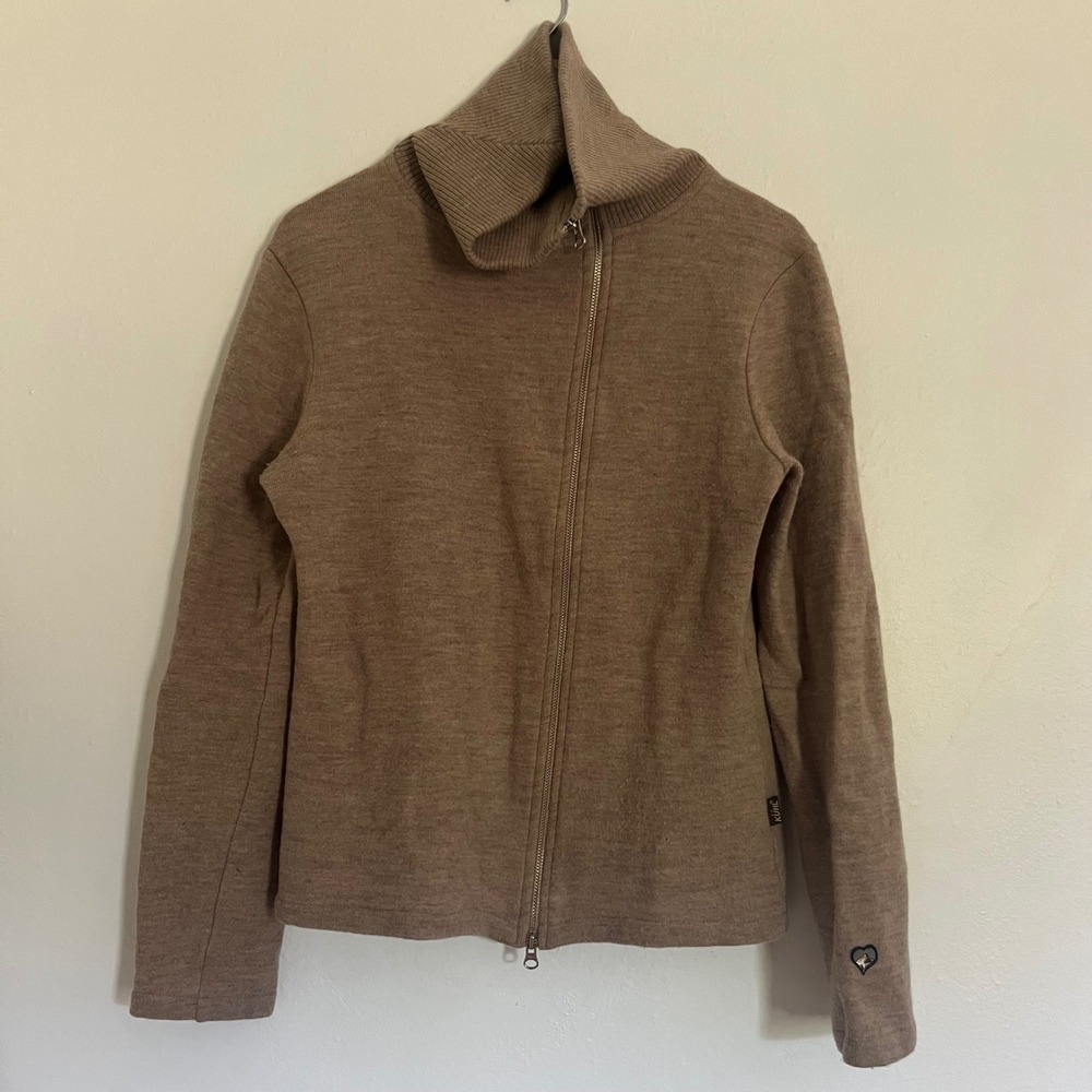 Kuhl Alpine Merino Wool Asymmetric Beige Zip Up Sweater 100% Merino Wool Size L